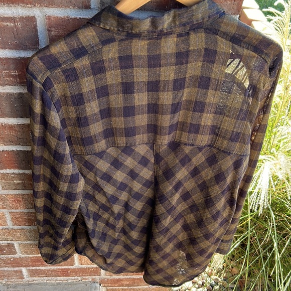 FREE PEOPLE Ladies M Cut Out Check Print Hi-Lo Snap Button Front Blouse - Picture 9 of 10